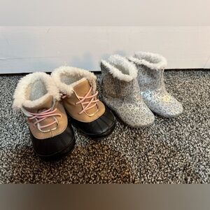 Cozy Tan and Gray Baby Boots